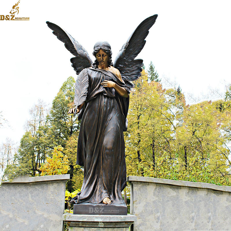 Outdoor bronze guardian angel statue for cemetery memorial