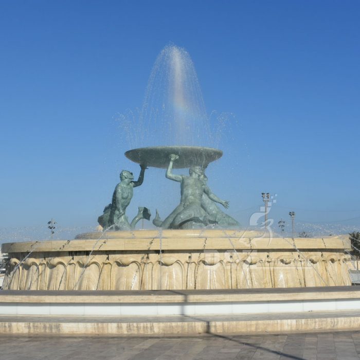 Three bronze Triton statues support a big bowl water fountain for sale DZB-11