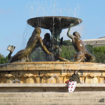 Three bronze Triton statues support a big bowl water fountain for sale DZB-11