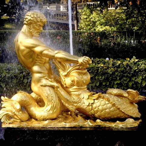 Famous bronze gold color roman statue with dragon large fountain for sale DZB-06