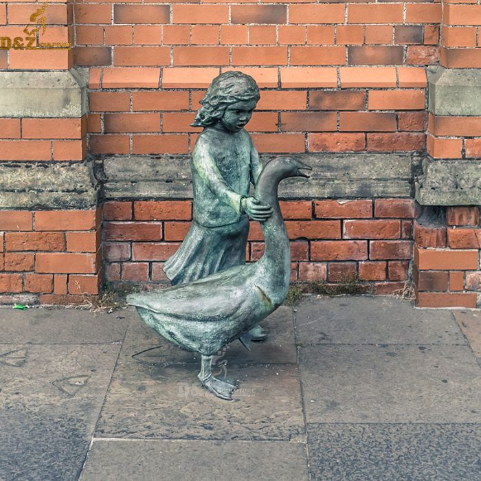 A girl with a goose bronze statue for outside DZB-57