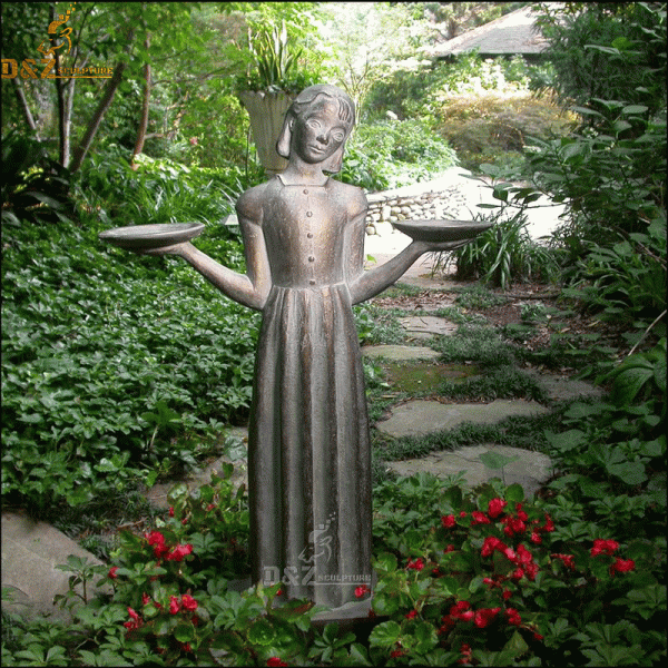 Famous garden bronze statue of a girl holding two bowls in her outstretched arms,bird girl statue replica DZB-33