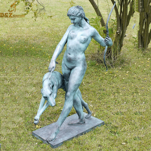 Life size Artemis Diana and her hound bronze statue DZB-38