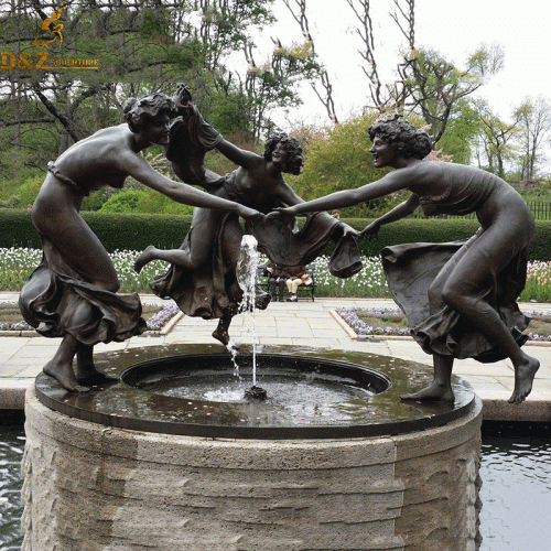 Life size bronze three dancing maidens statue water fountain DZB-44