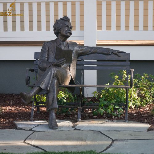 Mark Twain seated on bench bronze statue DZB-65