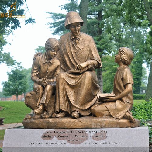 Saint Elizabeth Ann Seton teaching two children bronze statue DZB-53