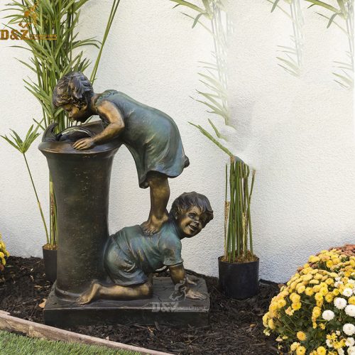 whimsical girl and boy drinking water uutdoor bronze fountain DZB-60