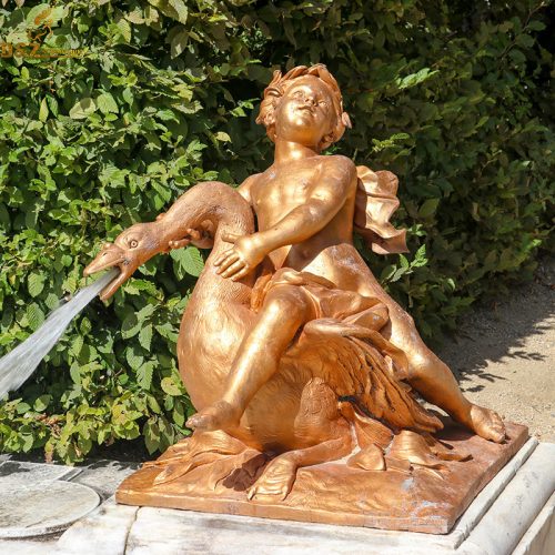Casting bronze fountain a small boy holding a swan statue DZB-99