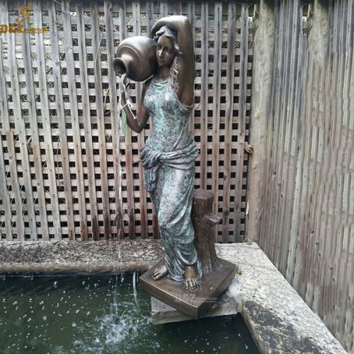 Casting bronze woman holding a jug fountain pours water statue DZB-106