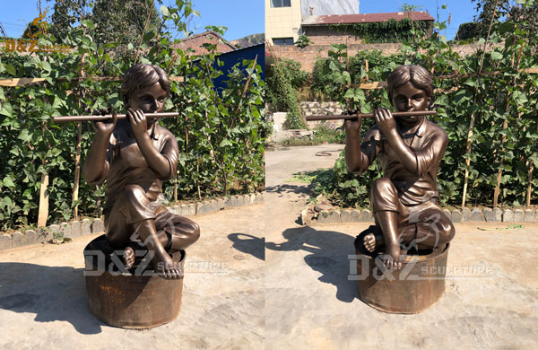 Custom made bronze child fountain with watering flute in stock