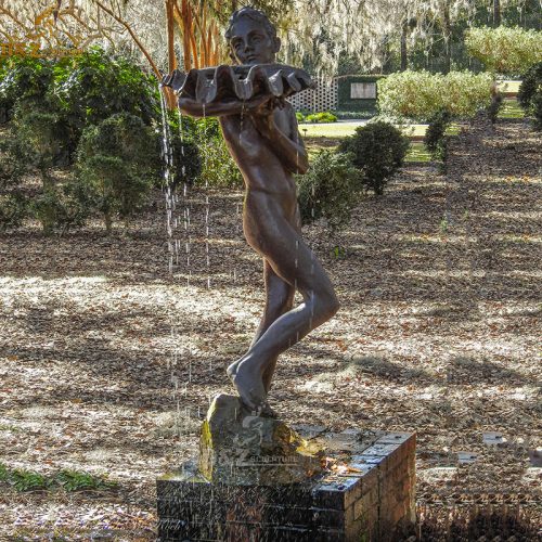 Life size garden bronze shell boy fountain sculpture DZB-97