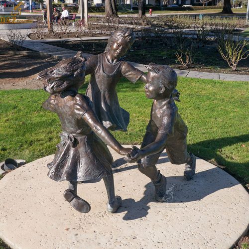 Three children dancing in circle garden bronze statue DZB-89