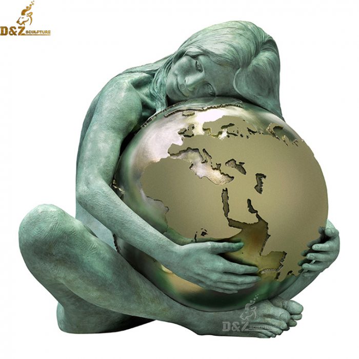 Public art casting bronze Gaia holding the earth sculpture outdoor decoration DZB-132