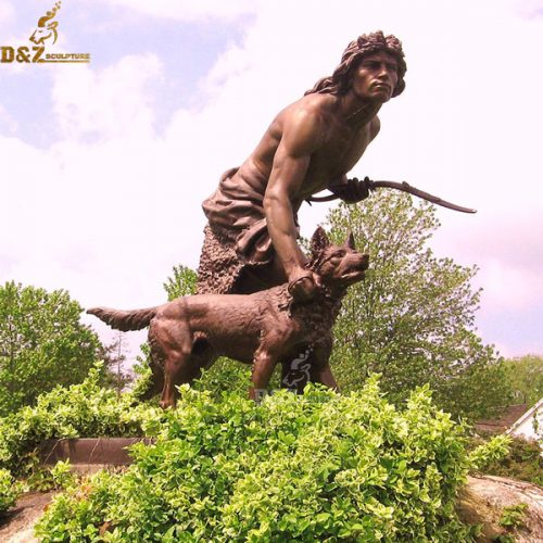 Native American Indian hunter with dog bronze statue DZB-125