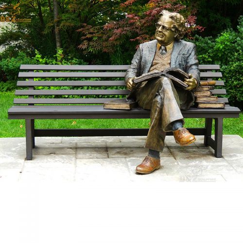 Famous literary critic Northrop Frye on a park bench bronze sculpture DZB-153