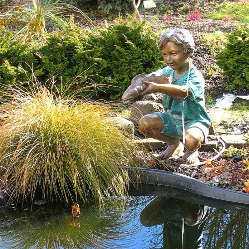 Home garden decorate boy catch fish bronze statue DZB-154