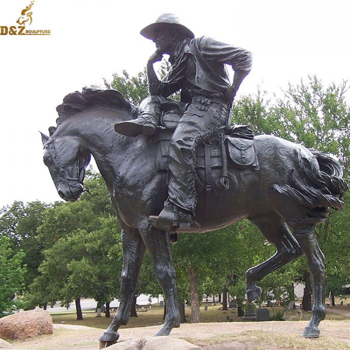 Life size bronze cowboy on horseback statue DZB-160