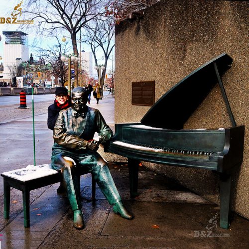 Life size the famous jazz virtuoso Oscar Peterson with piano bronze statue DZB-167