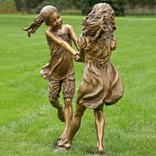 Life size two little girls playing in the lawn bronze statue DZB-147