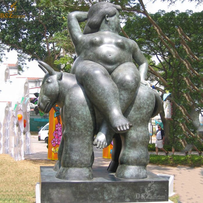 Decorative famous cast bronze botero woman sitting on the bull statue for outdoor DZB-178