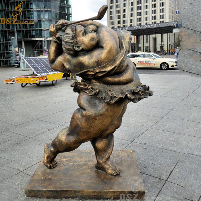 Life size fat lady playing golf bronze statue for public outdoor decoration DZB-191