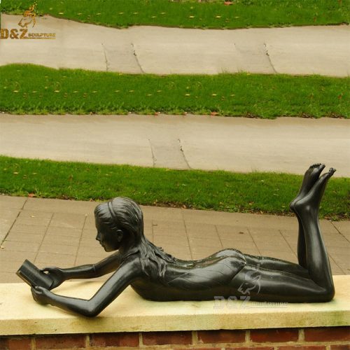 Little girl reading a book garden bronze statue DZB-217