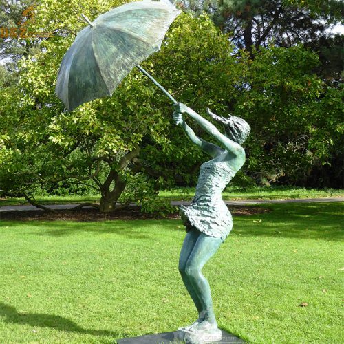 Outside girl with umbrella dancing gaden bronze statue DZB-218