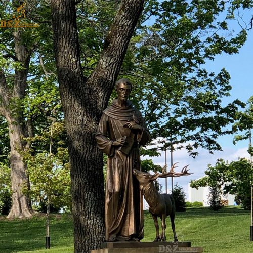 Saint Francis with deer bronze garden statue DZB-195