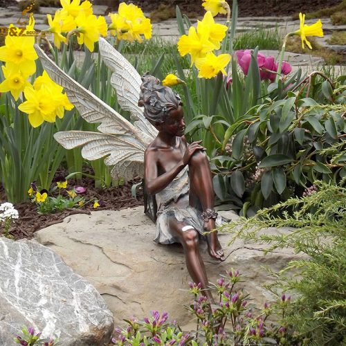 Sitting beautiful fairy bronze statue ornament for garden and yard DZB-210