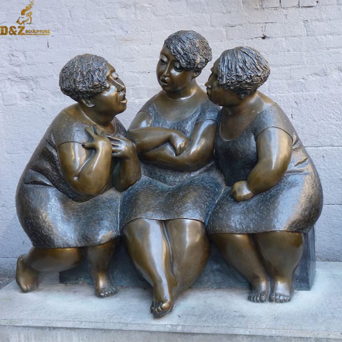 The gossipers three fat women talking bronze outdoor sculpture DZB-203