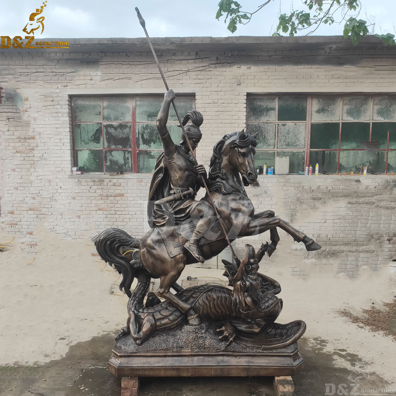 Customized antique casting bronze saint george on the horse slaying the dragon statue