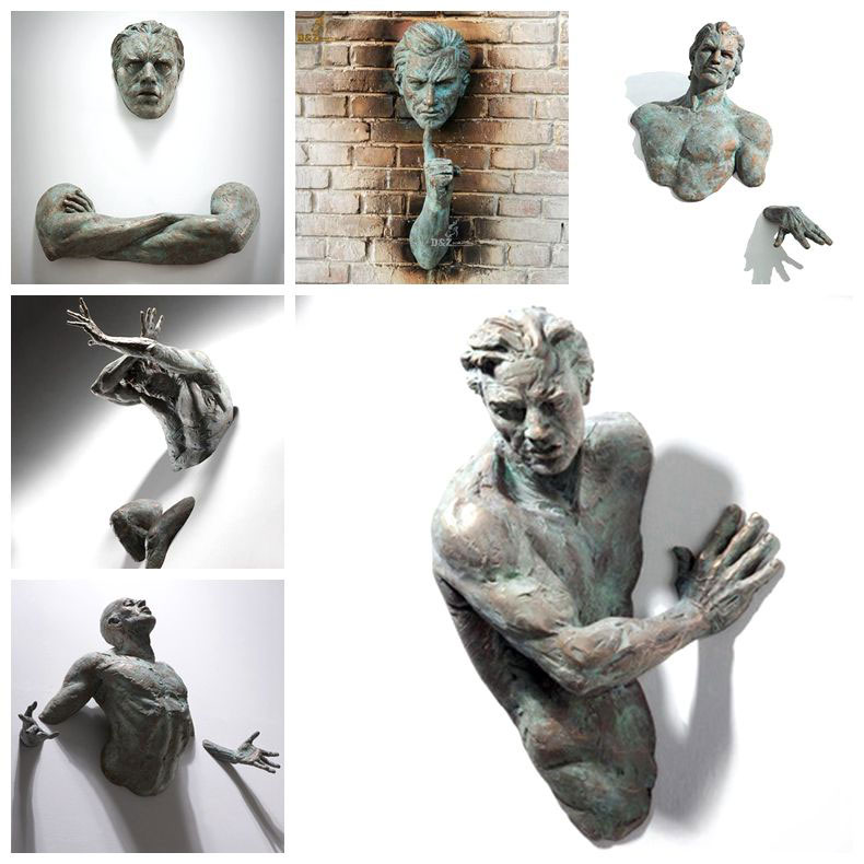 Antique modern abstract 3D imprisoned man bronze sculpture for home office wall decoration