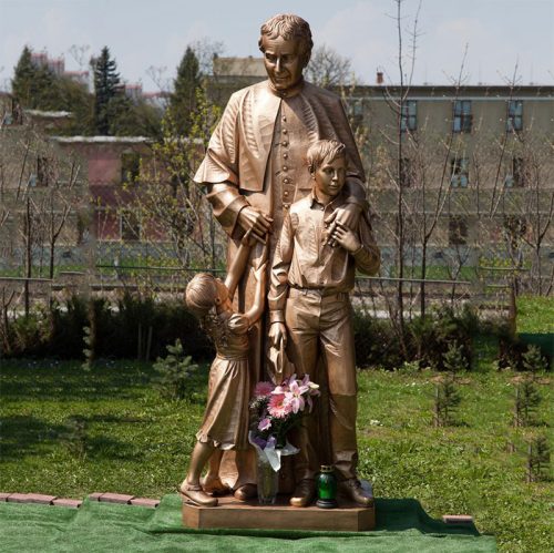 Catholic bronze statue of St John Bosco with Children for church decoration DZB-244