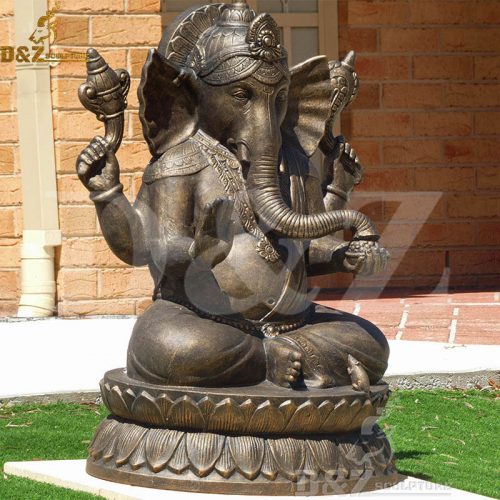 Hindu god Ganesha bronze statue sitting on lotus pedestal DZB-252