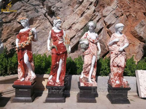 Life size garden decoration european style four seasons marble statues on base DZB-229