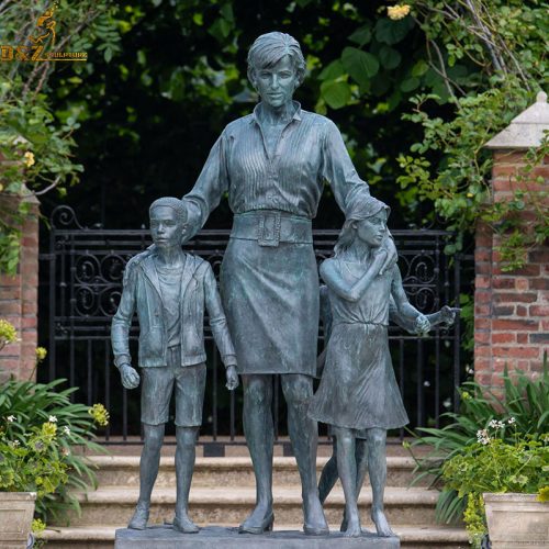 life size cast bronze princess diana statue standing surrounded by three children DZB-239