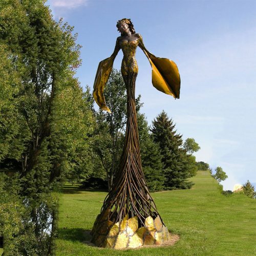 Abstract large size bronze tree leaves women statue DZB-280