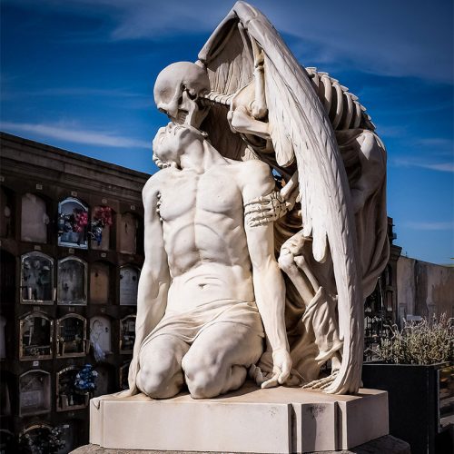 Famous cemetery decorative hand carving natural white marble the kiss of death statue DZB-301