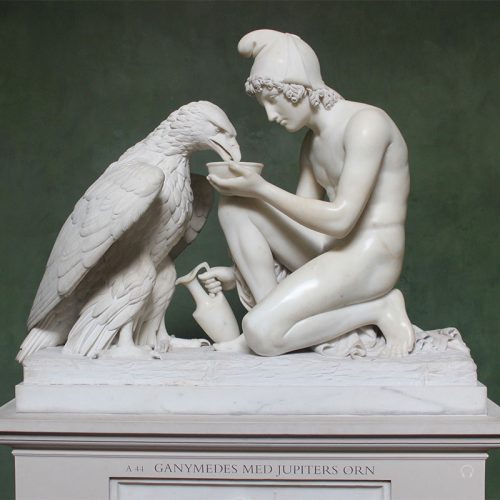 Garden decor outdoor design white stone marble ganymede and eagle statue DZB-295