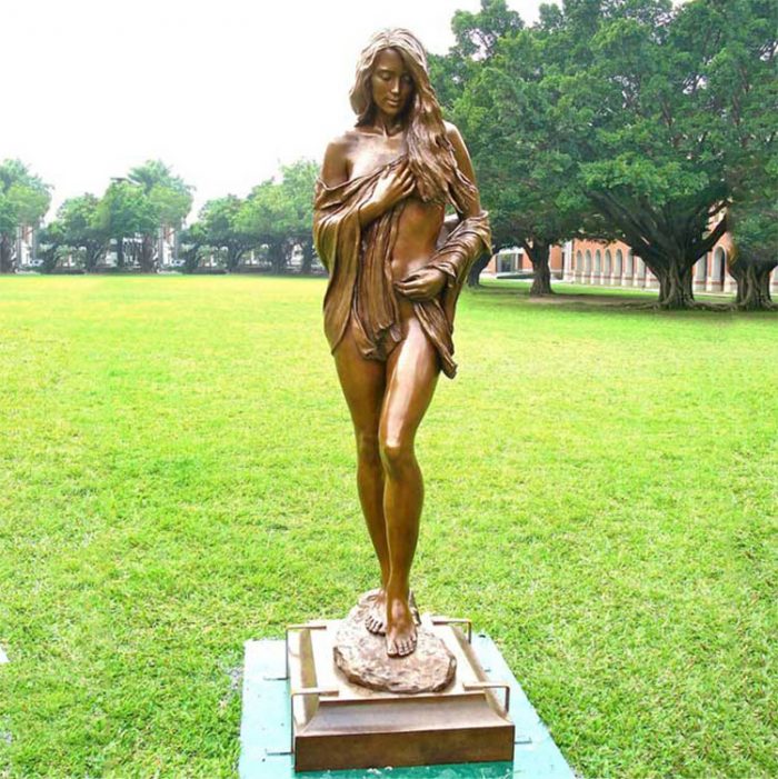 Life size casting art bronze standing naked woman statue by gwen marcus DZB-286