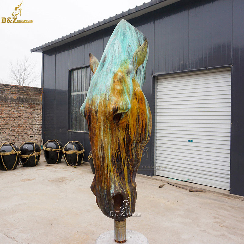 Outdoor decorative bronze horse head garden statue