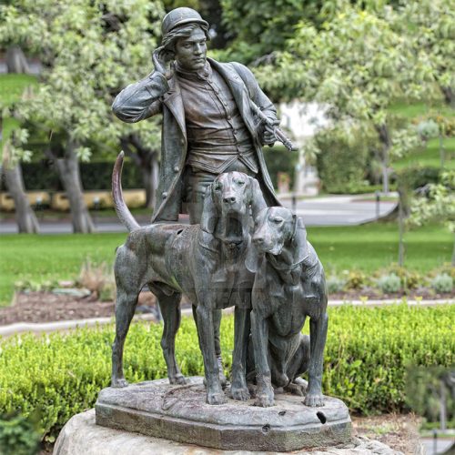 Life size custom made garden decoration bronze huntsman and dogs statue DZB-305