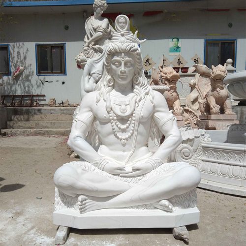 Outdoor decoration customized hand carving white natural stone lord shiva marble statue for sale DZB-310