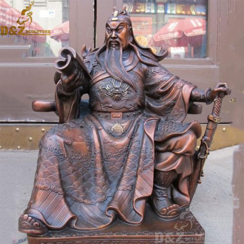 Life size bronze Chinese general Guan Yu statue reading book DZB-323