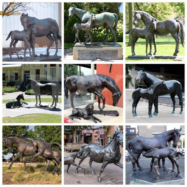 bronze foal and mare sculpture